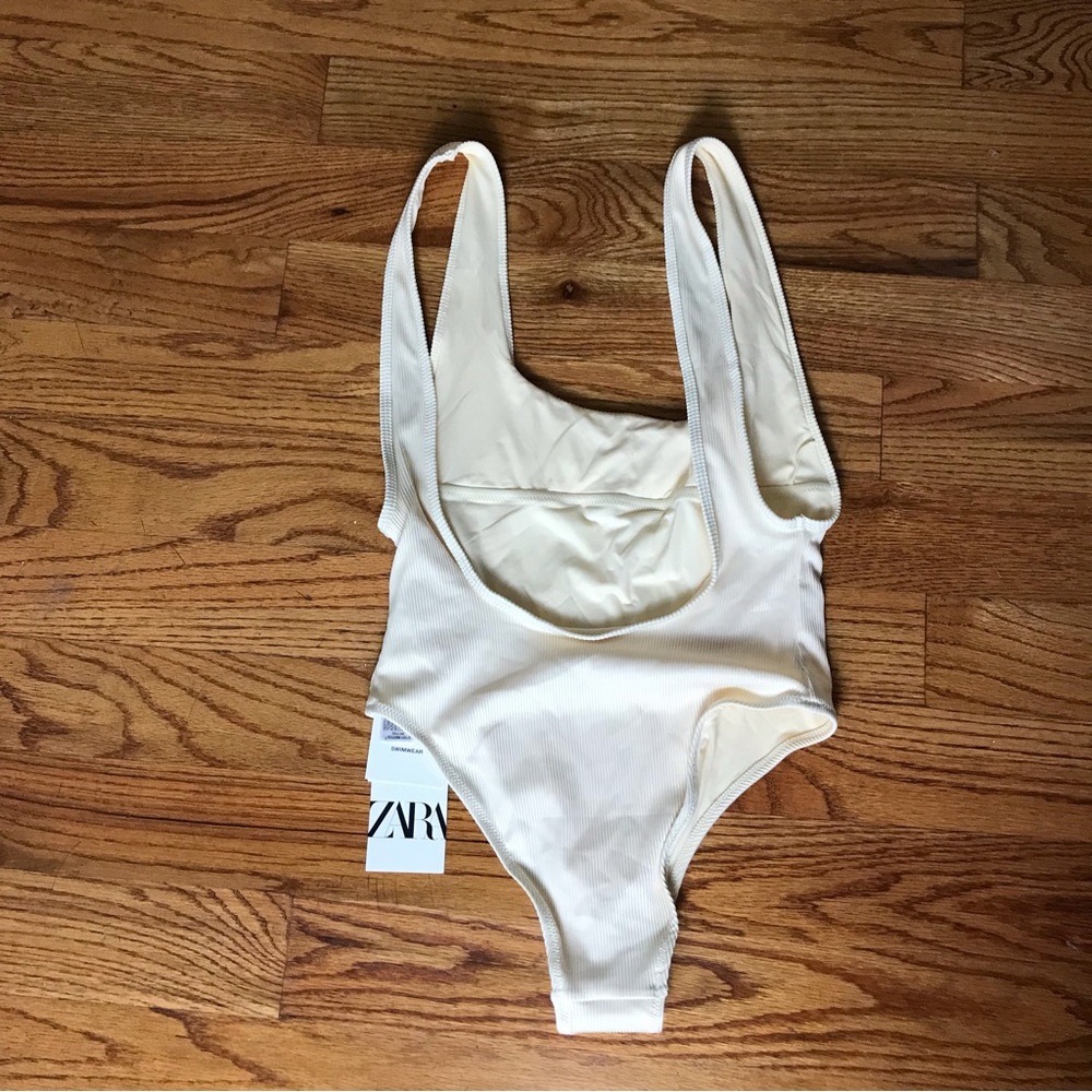 Zara Cream Ribbed Swimsuit NWT - Picture 3 of 4
